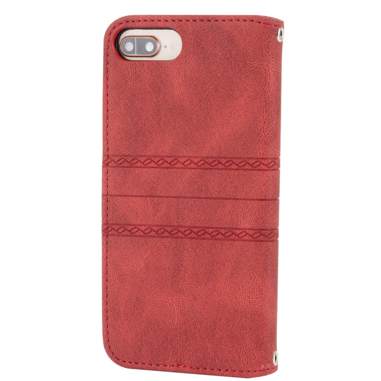 Embossed Striped Magnetic Buckle PU + TPU Horizontal Flip Leather Case with Holder & Card Slot & Wallet & Photo Frame & Sling For iPhone 8 Plus / 7 Plus / 6 Plus
