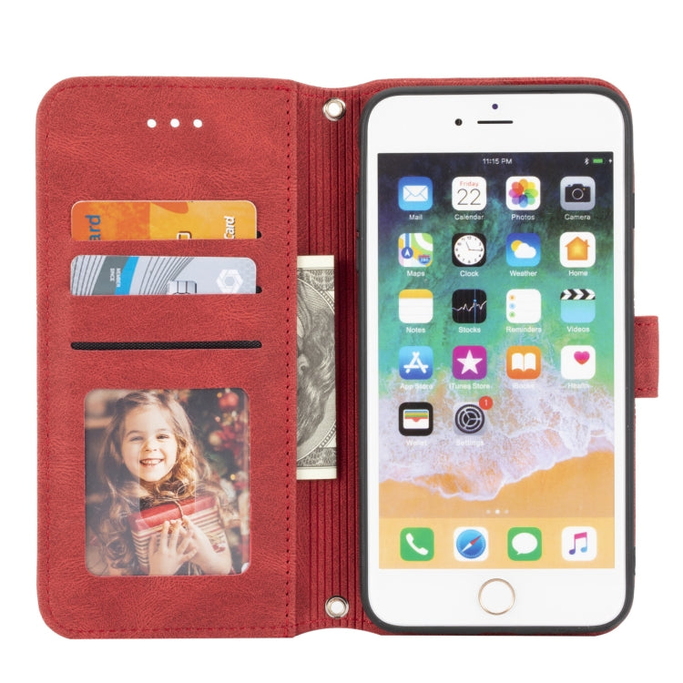 Embossed Striped Magnetic Buckle PU + TPU Horizontal Flip Leather Case with Holder & Card Slot & Wallet & Photo Frame & Sling For iPhone 8 Plus / 7 Plus / 6 Plus