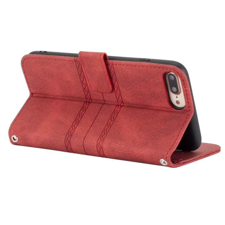 Embossed Striped Magnetic Buckle PU + TPU Horizontal Flip Leather Case with Holder & Card Slot & Wallet & Photo Frame & Sling For iPhone 8 Plus / 7 Plus / 6 Plus
