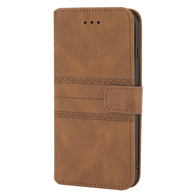 Embossed Striped Magnetic Buckle PU + TPU Horizontal Flip Leather Case with Holder & Card Slot & Wallet & Photo Frame & Sling For iPhone 8 Plus / 7 Plus / 6 Plus