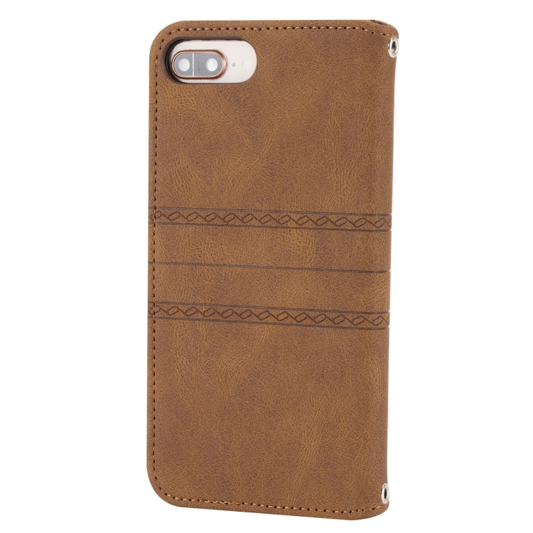 Embossed Striped Magnetic Buckle PU + TPU Horizontal Flip Leather Case with Holder & Card Slot & Wallet & Photo Frame & Sling For iPhone 8 Plus / 7 Plus / 6 Plus