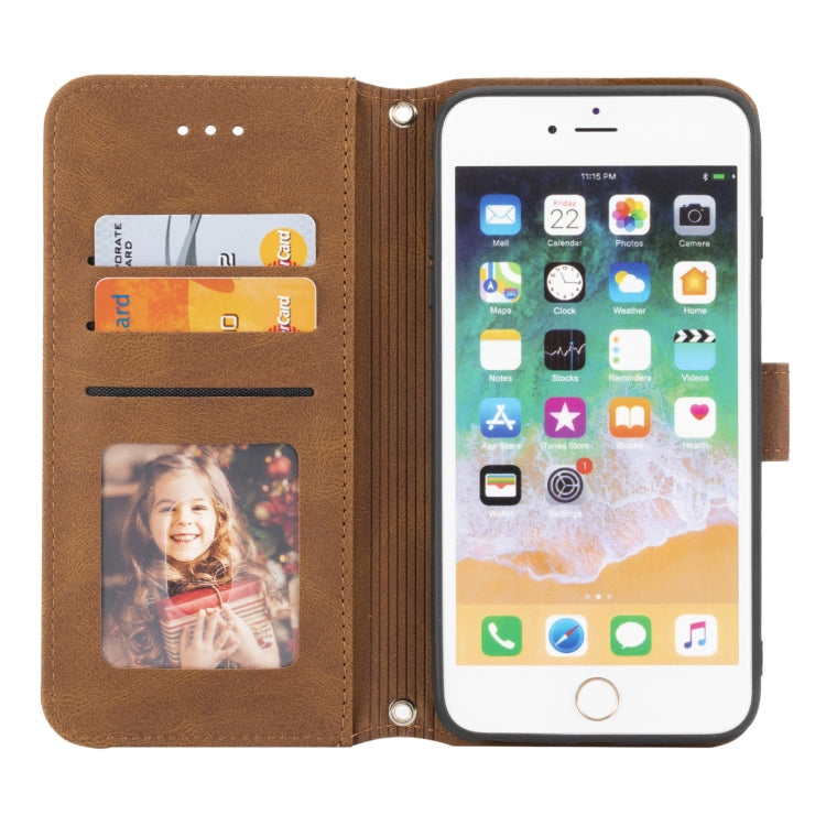Embossed Striped Magnetic Buckle PU + TPU Horizontal Flip Leather Case with Holder & Card Slot & Wallet & Photo Frame & Sling For iPhone 8 Plus / 7 Plus / 6 Plus