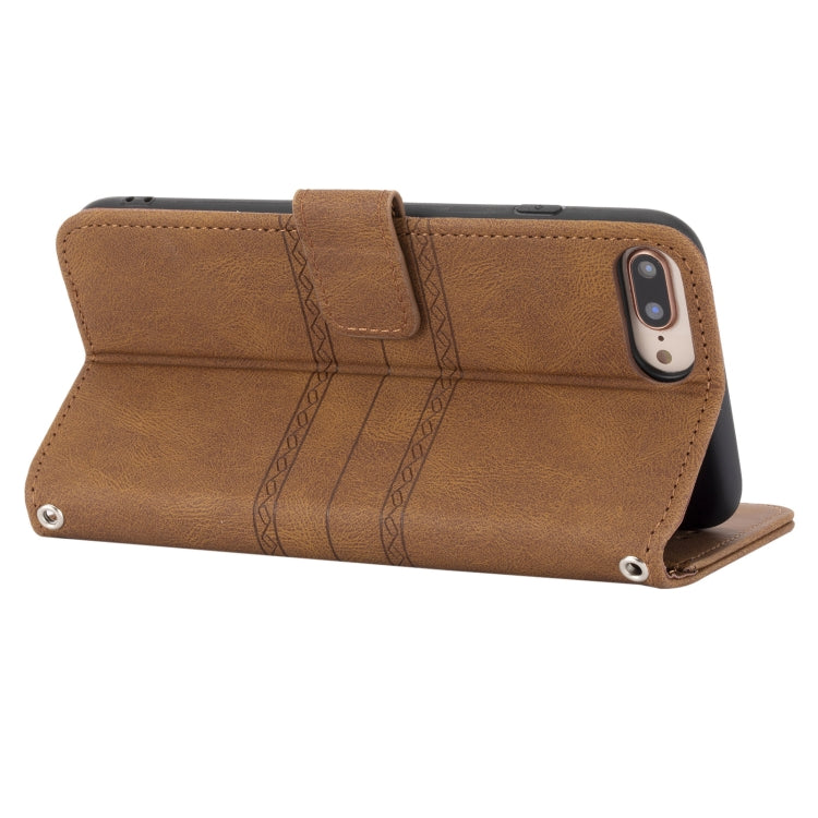Embossed Striped Magnetic Buckle PU + TPU Horizontal Flip Leather Case with Holder & Card Slot & Wallet & Photo Frame & Sling For iPhone 8 Plus / 7 Plus / 6 Plus
