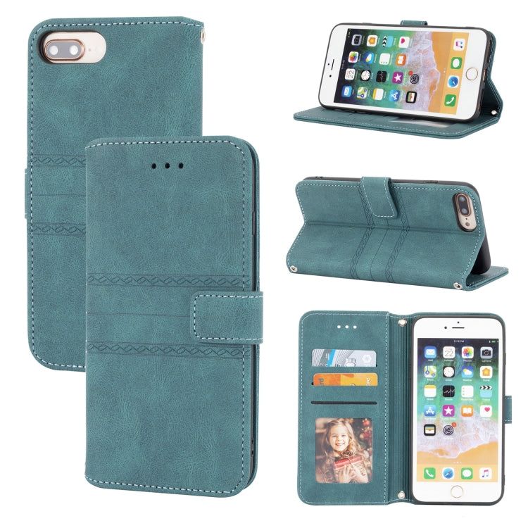 Embossed Striped Magnetic Buckle PU + TPU Horizontal Flip Leather Case with Holder & Card Slot & Wallet & Photo Frame & Sling For iPhone 8 Plus / 7 Plus / 6 Plus
