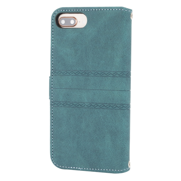 Embossed Striped Magnetic Buckle PU + TPU Horizontal Flip Leather Case with Holder & Card Slot & Wallet & Photo Frame & Sling For iPhone 8 Plus / 7 Plus / 6 Plus