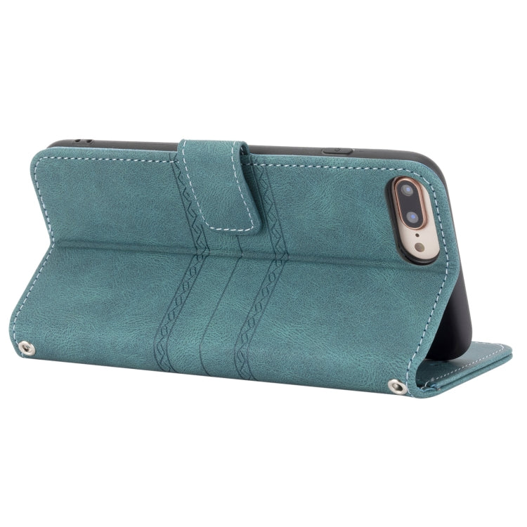 Embossed Striped Magnetic Buckle PU + TPU Horizontal Flip Leather Case with Holder & Card Slot & Wallet & Photo Frame & Sling For iPhone 8 Plus / 7 Plus / 6 Plus