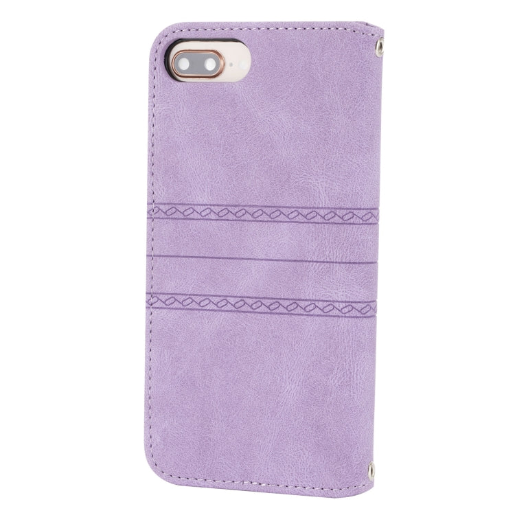 Embossed Striped Magnetic Buckle PU + TPU Horizontal Flip Leather Case with Holder & Card Slot & Wallet & Photo Frame & Sling For iPhone 8 Plus / 7 Plus / 6 Plus