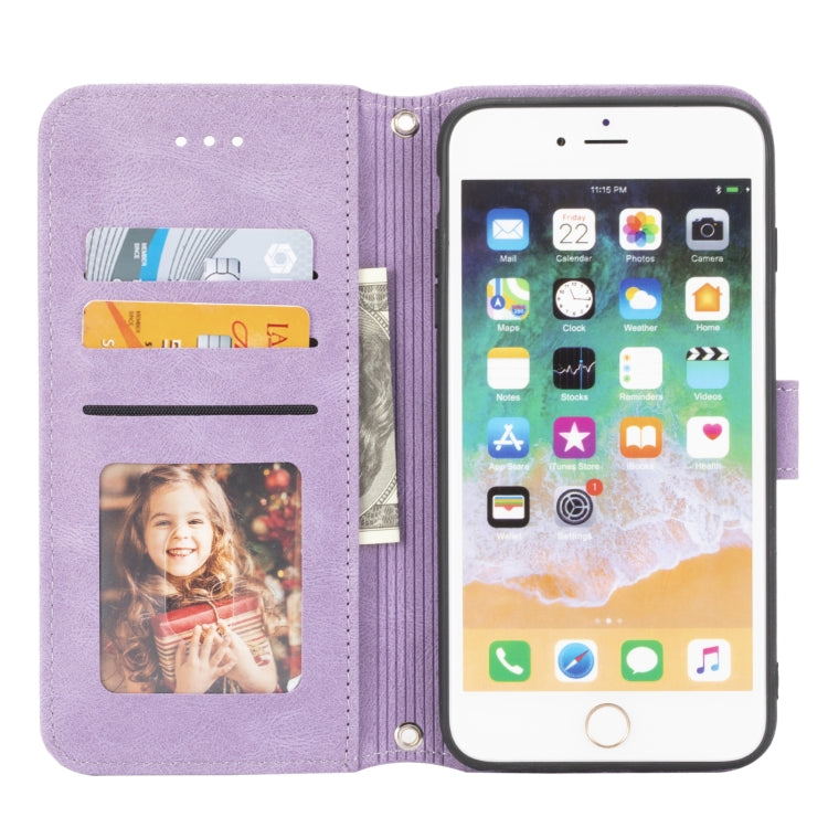 Embossed Striped Magnetic Buckle PU + TPU Horizontal Flip Leather Case with Holder & Card Slot & Wallet & Photo Frame & Sling For iPhone 8 Plus / 7 Plus / 6 Plus