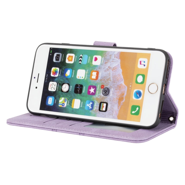 Embossed Striped Magnetic Buckle PU + TPU Horizontal Flip Leather Case with Holder & Card Slot & Wallet & Photo Frame & Sling For iPhone 8 Plus / 7 Plus / 6 Plus