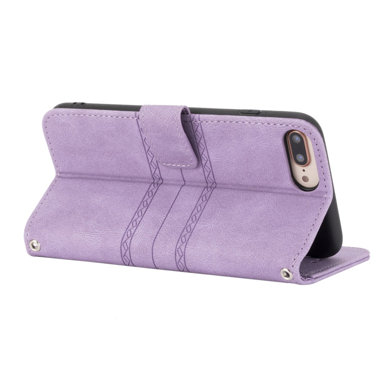 Embossed Striped Magnetic Buckle PU + TPU Horizontal Flip Leather Case with Holder & Card Slot & Wallet & Photo Frame & Sling For iPhone 8 Plus / 7 Plus / 6 Plus