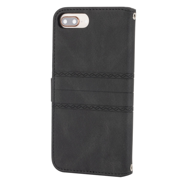 Embossed Striped Magnetic Buckle PU + TPU Horizontal Flip Leather Case with Holder & Card Slot & Wallet & Photo Frame & Sling For iPhone 8 Plus / 7 Plus / 6 Plus