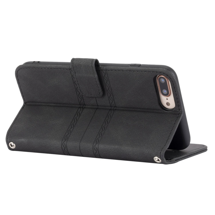 Embossed Striped Magnetic Buckle PU + TPU Horizontal Flip Leather Case with Holder & Card Slot & Wallet & Photo Frame & Sling For iPhone 8 Plus / 7 Plus / 6 Plus