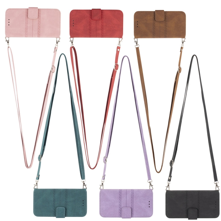 Embossed Striped Magnetic Buckle PU + TPU Horizontal Flip Leather Case with Holder & Card Slot & Wallet & Photo Frame & Sling For iPhone 8 Plus / 7 Plus / 6 Plus