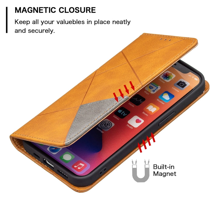 For iPhone 13 mini Rhombus Texture Horizontal Flip Magnetic Leather Case with Holder & Card Slots