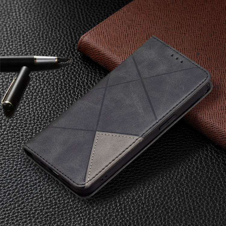 For iPhone 13 mini Rhombus Texture Horizontal Flip Magnetic Leather Case with Holder & Card Slots