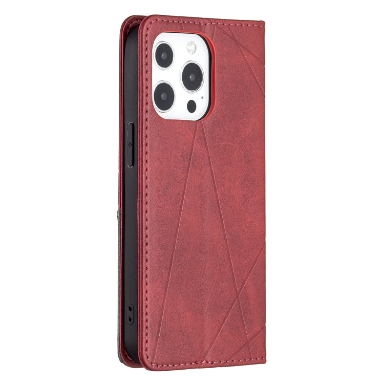 For iPhone 13 Rhombus Texture Horizontal Flip Magnetic Leather Case with Holder & Card Slots