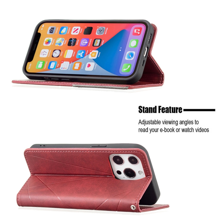 For iPhone 13 Rhombus Texture Horizontal Flip Magnetic Leather Case with Holder & Card Slots