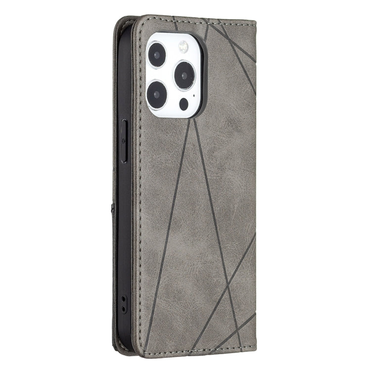 For iPhone 13 Rhombus Texture Horizontal Flip Magnetic Leather Case with Holder & Card Slots