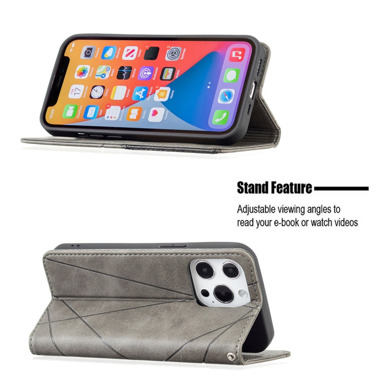 For iPhone 13 Rhombus Texture Horizontal Flip Magnetic Leather Case with Holder & Card Slots