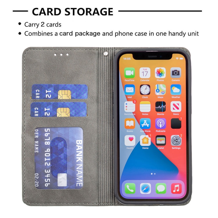 For iPhone 13 Rhombus Texture Horizontal Flip Magnetic Leather Case with Holder & Card Slots
