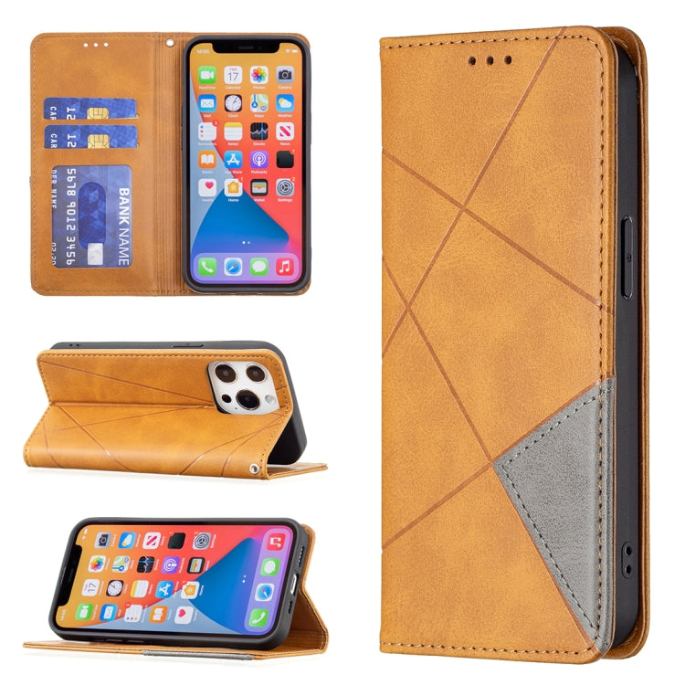 For iPhone 13 Rhombus Texture Horizontal Flip Magnetic Leather Case with Holder & Card Slots