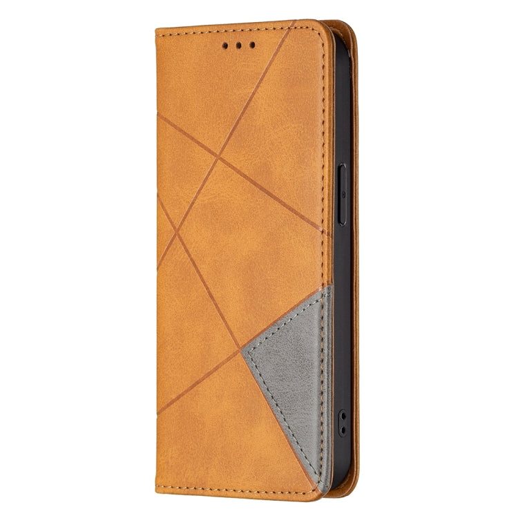 For iPhone 13 Rhombus Texture Horizontal Flip Magnetic Leather Case with Holder & Card Slots