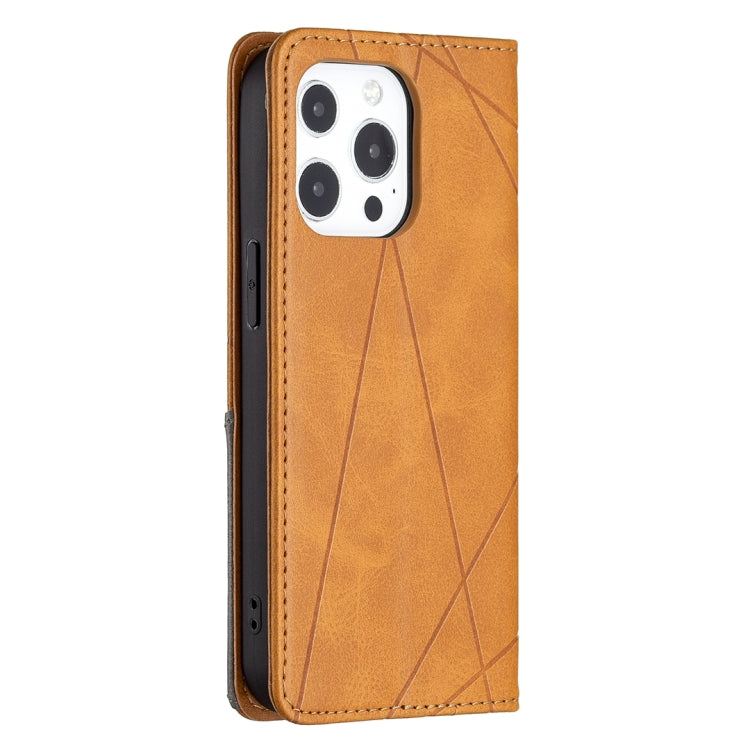 For iPhone 13 Rhombus Texture Horizontal Flip Magnetic Leather Case with Holder & Card Slots