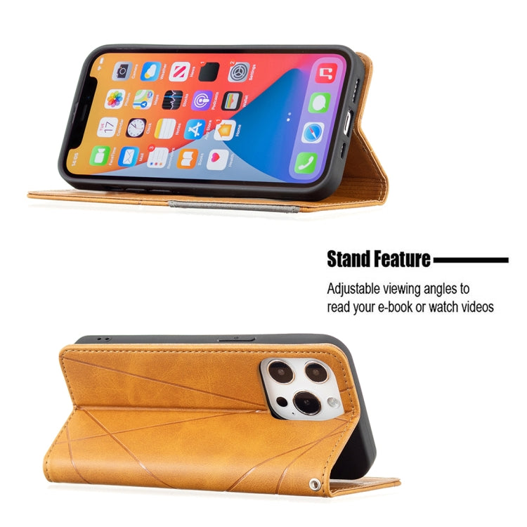 For iPhone 13 Rhombus Texture Horizontal Flip Magnetic Leather Case with Holder & Card Slots