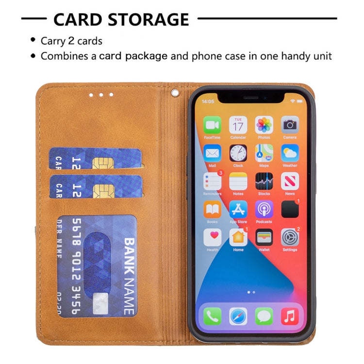 For iPhone 13 Rhombus Texture Horizontal Flip Magnetic Leather Case with Holder & Card Slots