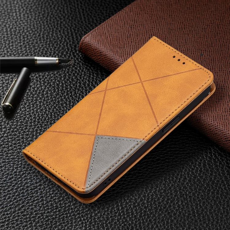 For iPhone 13 Rhombus Texture Horizontal Flip Magnetic Leather Case with Holder & Card Slots