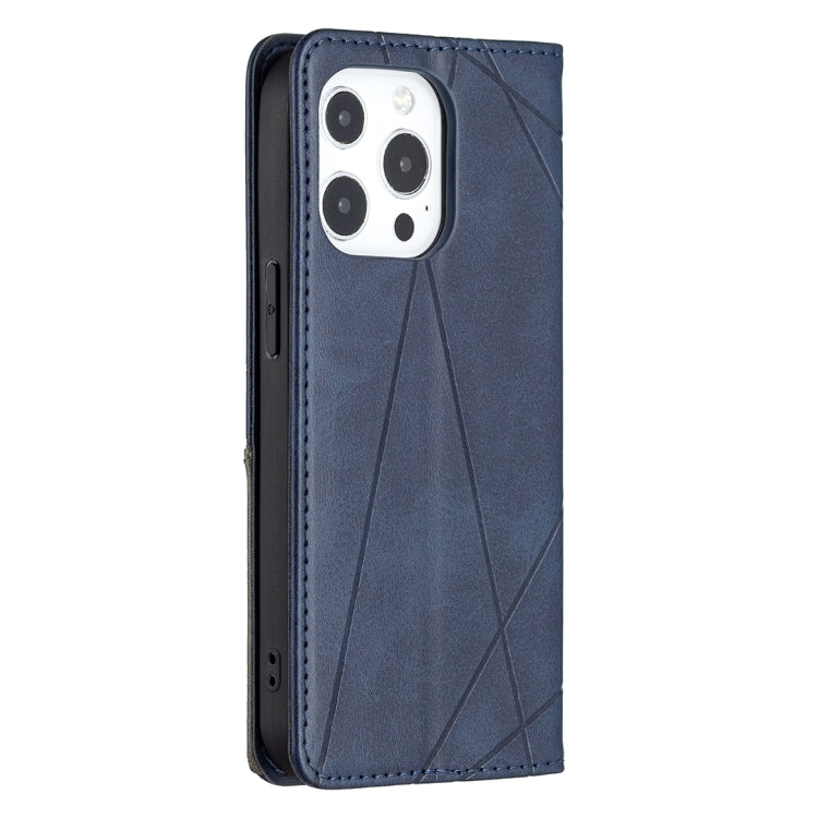 For iPhone 13 Rhombus Texture Horizontal Flip Magnetic Leather Case with Holder & Card Slots