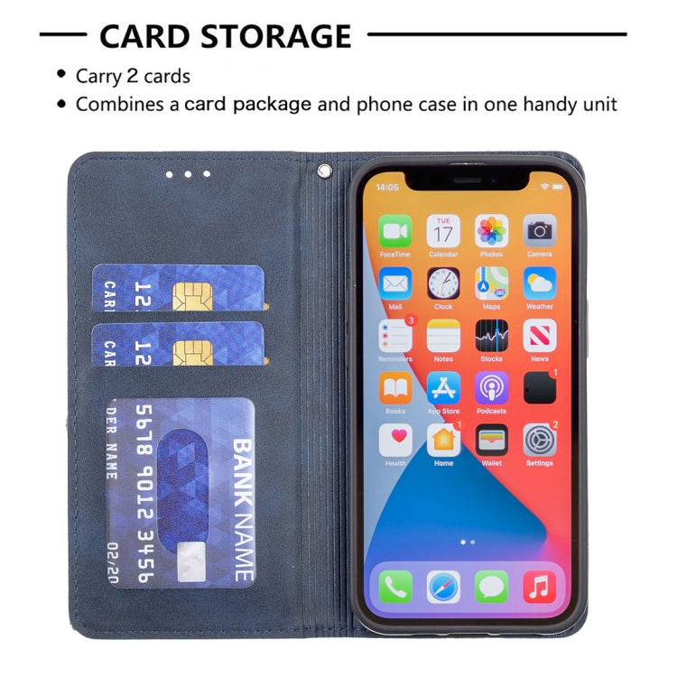 For iPhone 13 Rhombus Texture Horizontal Flip Magnetic Leather Case with Holder & Card Slots
