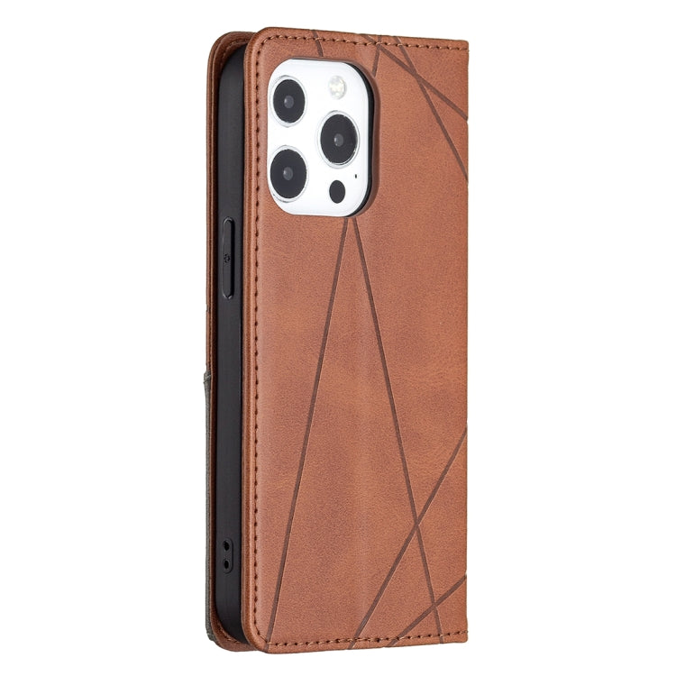 For iPhone 13 Rhombus Texture Horizontal Flip Magnetic Leather Case with Holder & Card Slots
