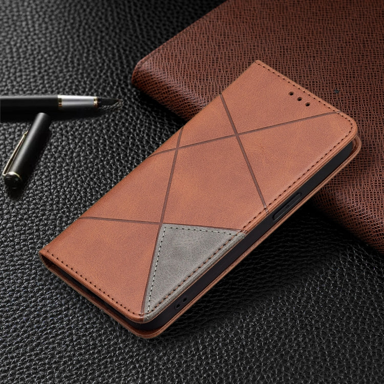 For iPhone 13 Rhombus Texture Horizontal Flip Magnetic Leather Case with Holder & Card Slots