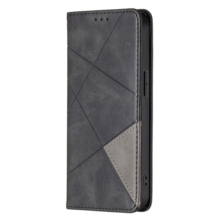 For iPhone 13 Rhombus Texture Horizontal Flip Magnetic Leather Case with Holder & Card Slots