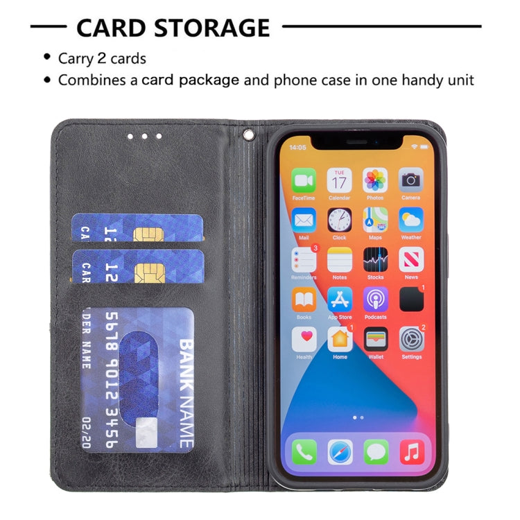 For iPhone 13 Rhombus Texture Horizontal Flip Magnetic Leather Case with Holder & Card Slots