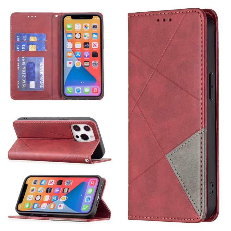 For iPhone 13 Pro Rhombus Texture Horizontal Flip Magnetic Leather Case with Holder & Card Slots