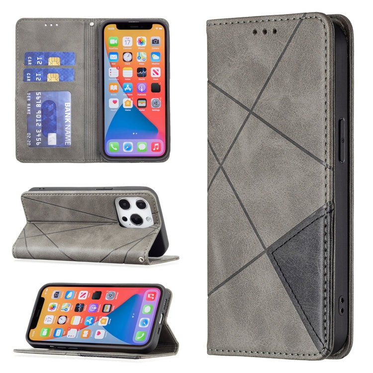 For iPhone 13 Pro Rhombus Texture Horizontal Flip Magnetic Leather Case with Holder & Card Slots