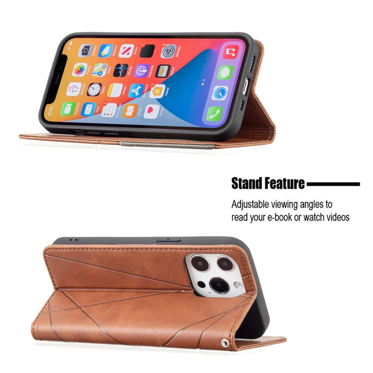 For iPhone 13 Pro Rhombus Texture Horizontal Flip Magnetic Leather Case with Holder & Card Slots