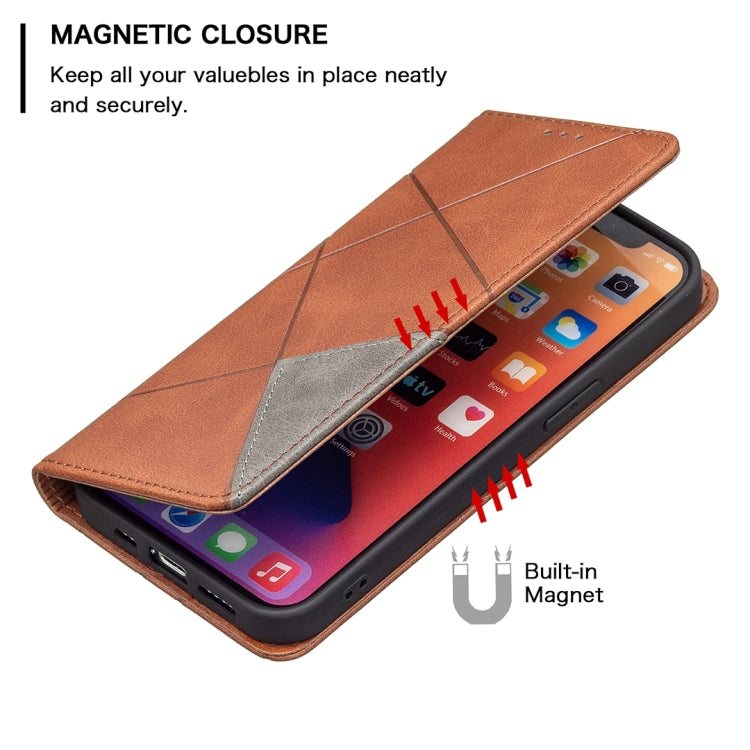 For iPhone 13 Pro Rhombus Texture Horizontal Flip Magnetic Leather Case with Holder & Card Slots