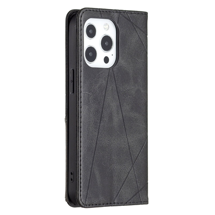 For iPhone 13 Pro Rhombus Texture Horizontal Flip Magnetic Leather Case with Holder & Card Slots