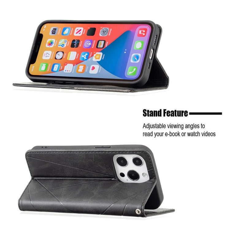 For iPhone 13 Pro Rhombus Texture Horizontal Flip Magnetic Leather Case with Holder & Card Slots