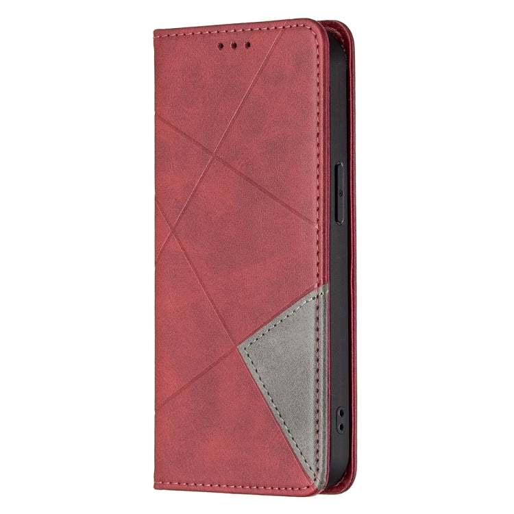 For iPhone 13 Pro Max Rhombus Texture Horizontal Flip Magnetic Leather Case with Holder & Card Slots