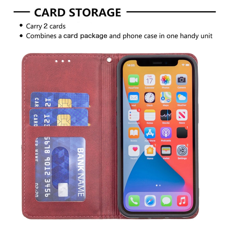 For iPhone 13 Pro Max Rhombus Texture Horizontal Flip Magnetic Leather Case with Holder & Card Slots