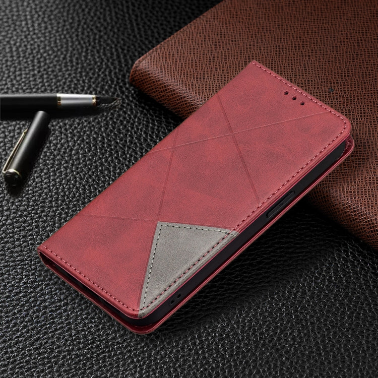 For iPhone 13 Pro Max Rhombus Texture Horizontal Flip Magnetic Leather Case with Holder & Card Slots