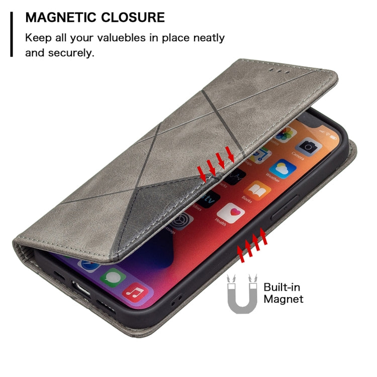 For iPhone 13 Pro Max Rhombus Texture Horizontal Flip Magnetic Leather Case with Holder & Card Slots