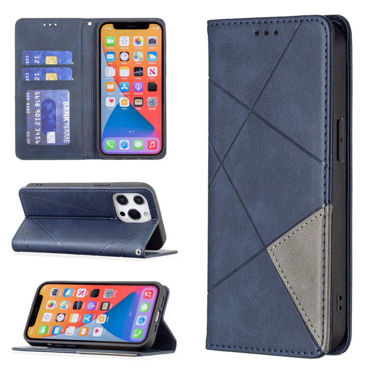 For iPhone 13 Pro Max Rhombus Texture Horizontal Flip Magnetic Leather Case with Holder & Card Slots