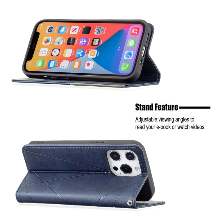 For iPhone 13 Pro Max Rhombus Texture Horizontal Flip Magnetic Leather Case with Holder & Card Slots
