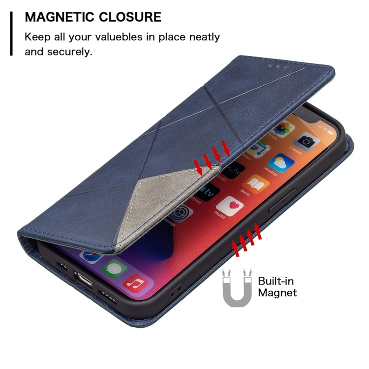 For iPhone 13 Pro Max Rhombus Texture Horizontal Flip Magnetic Leather Case with Holder & Card Slots