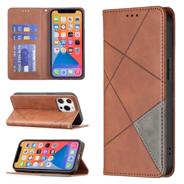 For iPhone 13 Pro Max Rhombus Texture Horizontal Flip Magnetic Leather Case with Holder & Card Slots